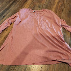 White Birch Pink Side Slit Pocket Long Sleeve Tee